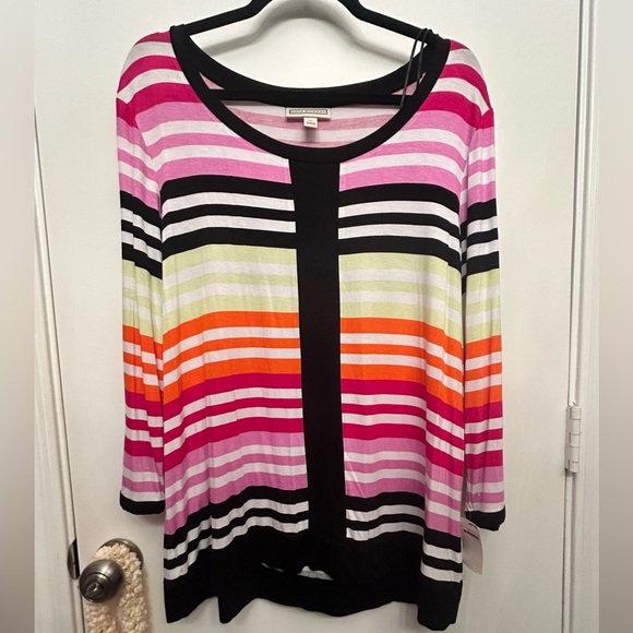 Dana Buchman Women's Multicolored Fluid Striped Pullover 3/4 Sleeve Top Size XL - Picture 1 of 5